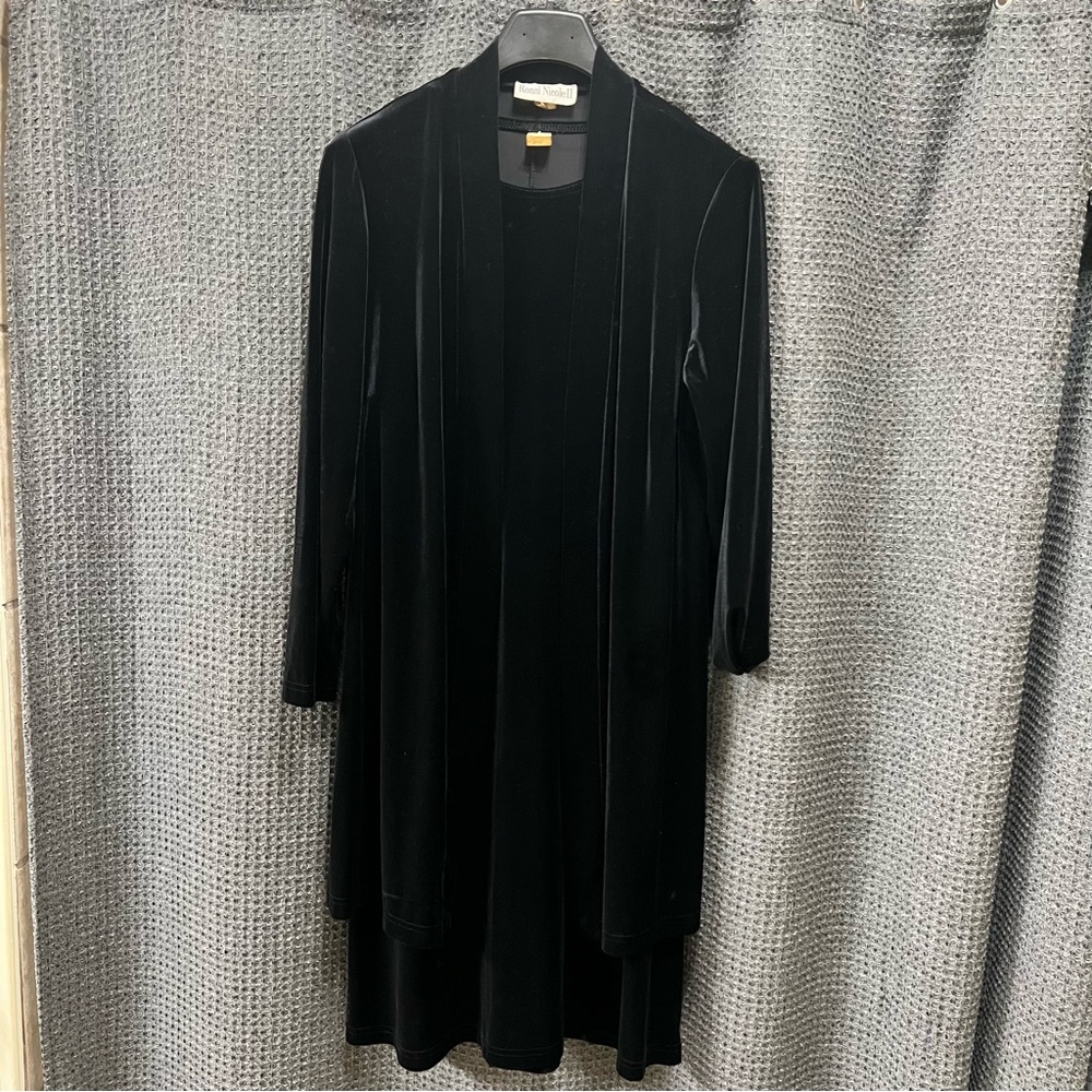 Roni Nicole Vintage Black Velour 2-Piece Dress & Open Front Jacket Set Size 16W